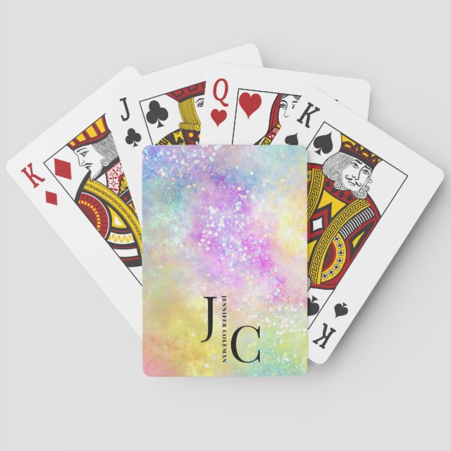 Modern Holo Opal Stylish Professional Monogram Playing Cards (Back)