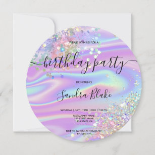 Modern Holograph Girly Trendy Birthday Invitation