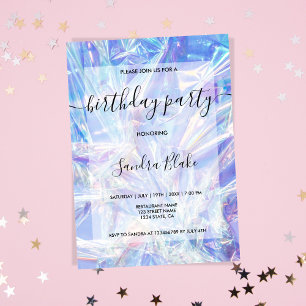 Modern Holograph Girly Trendy Birthday Invitation