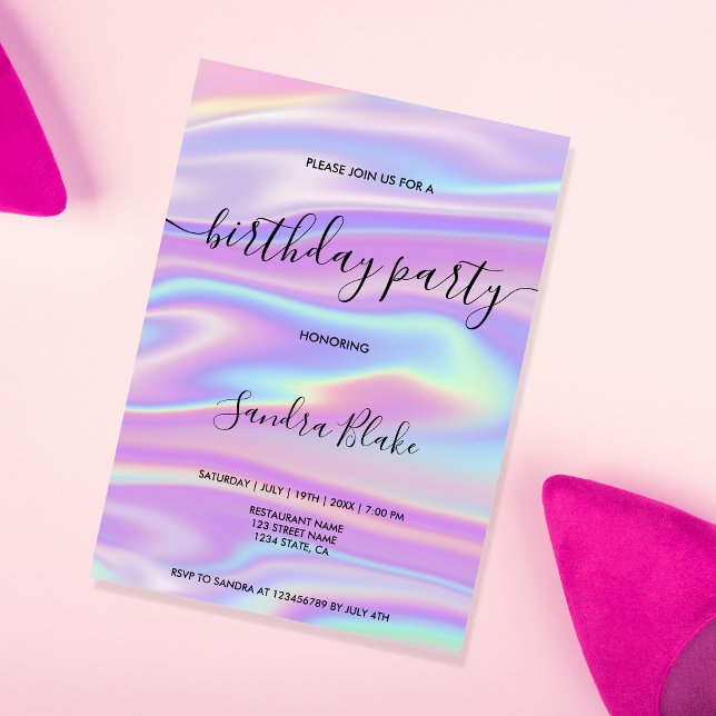 Modern Holograph Girly Trendy Birthday Invitation (Creator Uploaded)