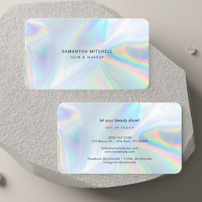 Modern Holographic Beautician Makeup Artist Business Card (Modern Holographic Beautician Makeup Artist Business Card)