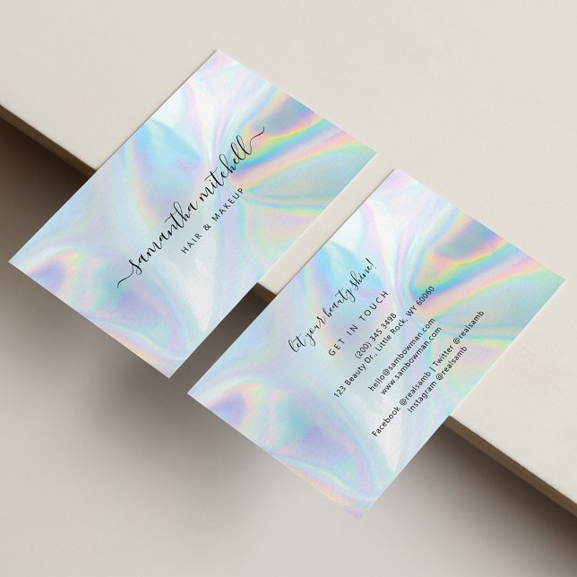 Modern Holographic Beautician Makeup Expert Business Card (Creator Uploaded)