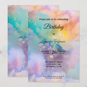 Modern holographic Birthday invitation