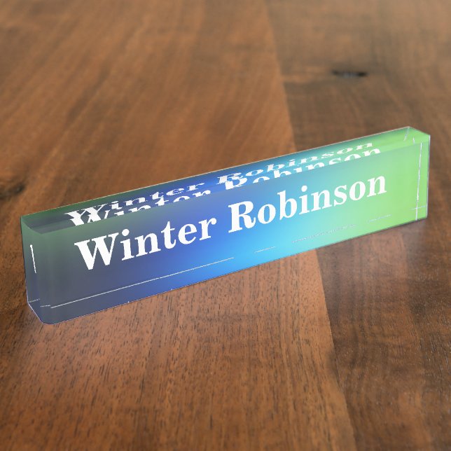 Modern holographic blue green turquoise nameplate (Side)
