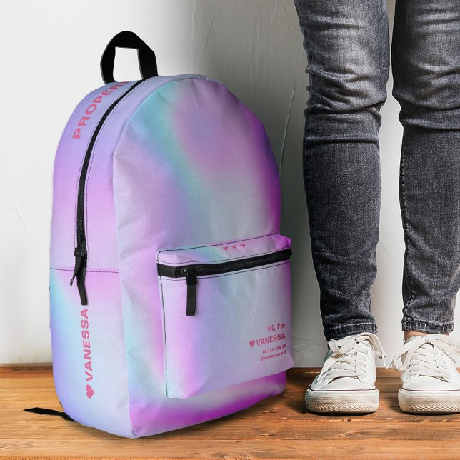 Modern Holographic Blue Purple Pink Stylish  Printed Backpack (Modern Holographic Blue Purple Pink Stylish Printed Backpack
)
