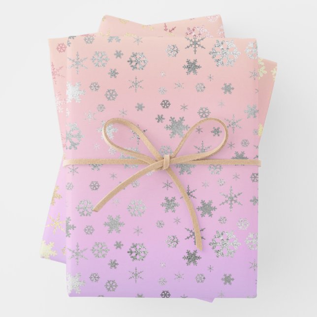 Modern Holographic Christmas Snowflake Pattern  Wrapping Paper Sheet (In situ)