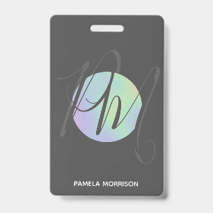 Modern Holographic Circle Monogram - Badge ID Badge