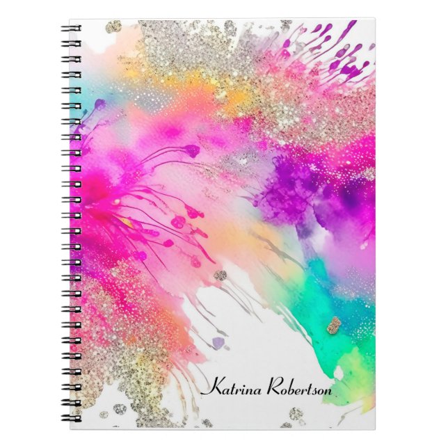 Modern Holographic Colourful Marbled Glitter  Notebook (Front)