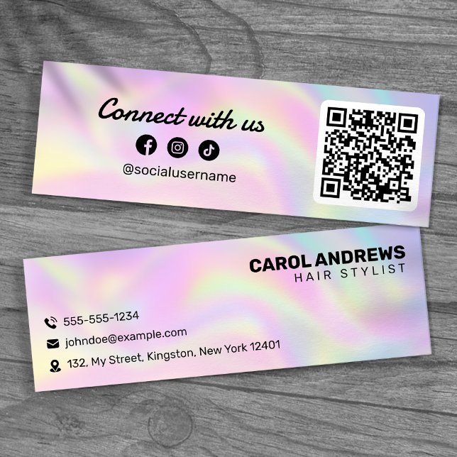 Modern Holographic Connect with us Hairdresser Mini Business Card (Creator Uploaded)