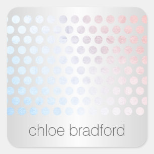 Modern Holographic Dot Pattern on Faux Silver Square Sticker