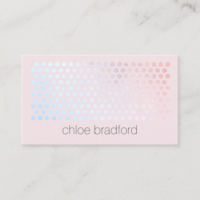 Modern Holographic Dot Pattern on Pink Business Card (Front)