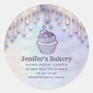 Modern holographic drips cupcake bakery chef classic round sticker