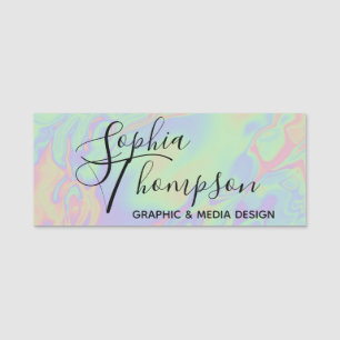 Modern Holographic Effect Script Rainbow Pastel Name Tag