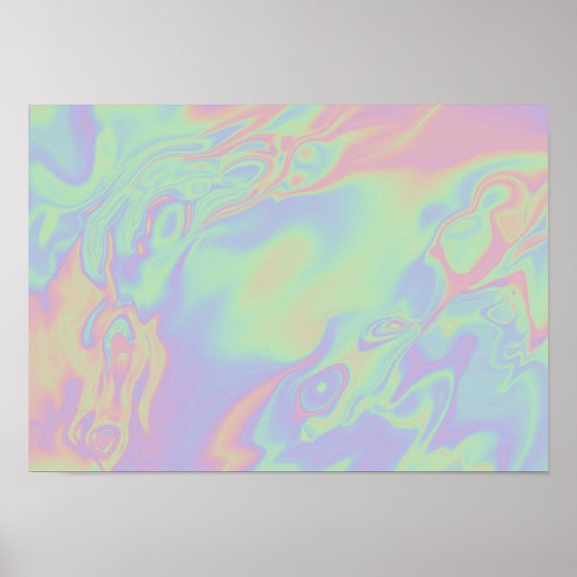 Modern Holographic Effect Script Rainbow Pastel Poster (Front)