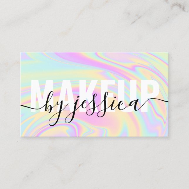 Modern Holographic Elegant Script Business Card (Front)