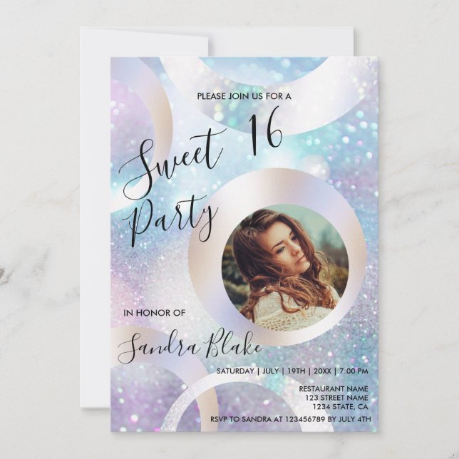 Modern Holographic Foil Add Your Photo Holograph Invitation (Front)