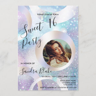 Modern Holographic Foil Add Your Photo Holograph Invitation