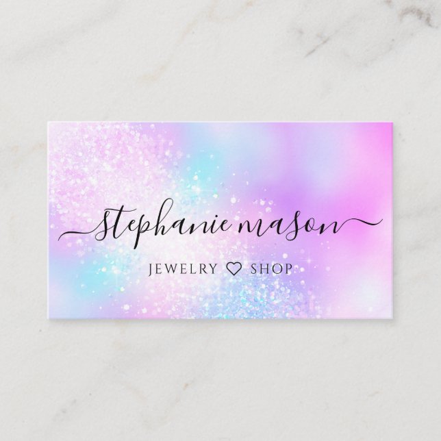Modern Holographic Glitter Girly Business Card (Front)