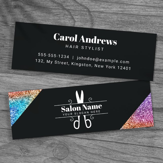 Modern Holographic Glitter Hairstylist Logo Mini Business Card (Creator Uploaded)