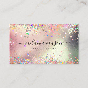 Modern Holographic Glitter Makeup Artist Salon Bus Business Card