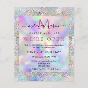 Modern Holographic Glitter Makeup Artist Salon Flyer