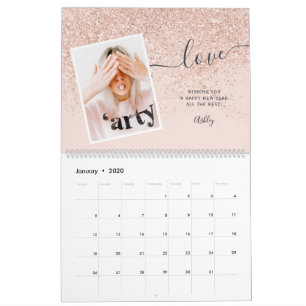 Modern holographic glitter marble 13 photo grid calendar