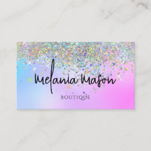 Modern Holographic Glitter Purple Boutique shop Business Card