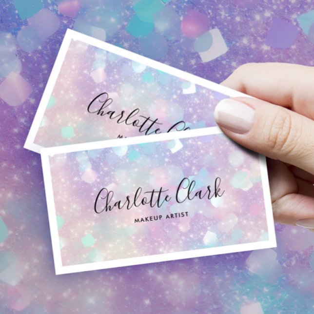 Modern Holographic Glitter Script QR Code Business Card (Creator Uploaded)