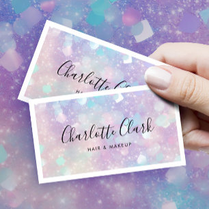 Modern Holographic Glitter Script QR Code Business Card