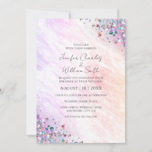 Modern Holographic Glitter Sparkles Watercolor Invitation