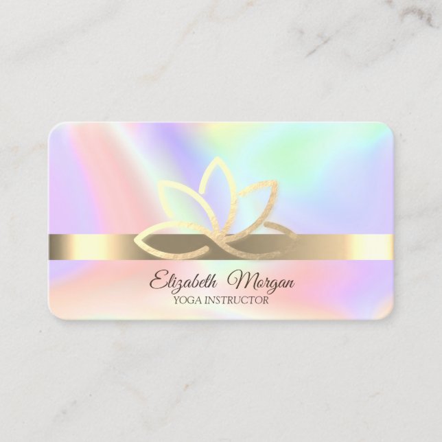 Modern Holographic,Gold Stripe,Gold Lotus   Business Card (Front)