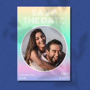 Modern Holographic Gradient Photo Wedding  Save The Date