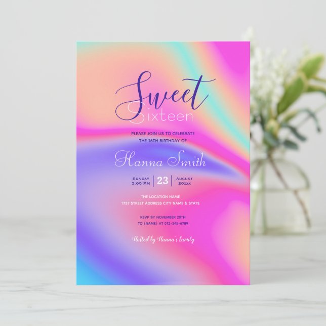 Modern Holographic Gradient Swirl Design Invitation (Standing Front)