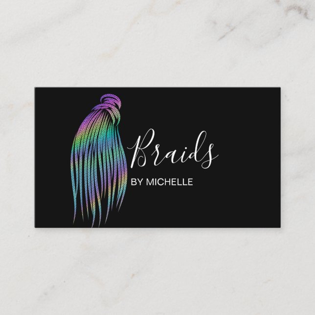 Modern Holographic Hair Braider, Braids, Braiding  Business Card (Front)