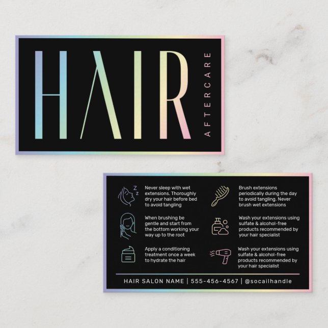 Modern Holographic Hair Extensions After Care Business Card (Front/Back)
