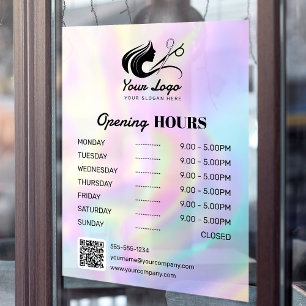 Modern Holographic Hair Salon Logo Opening Hours