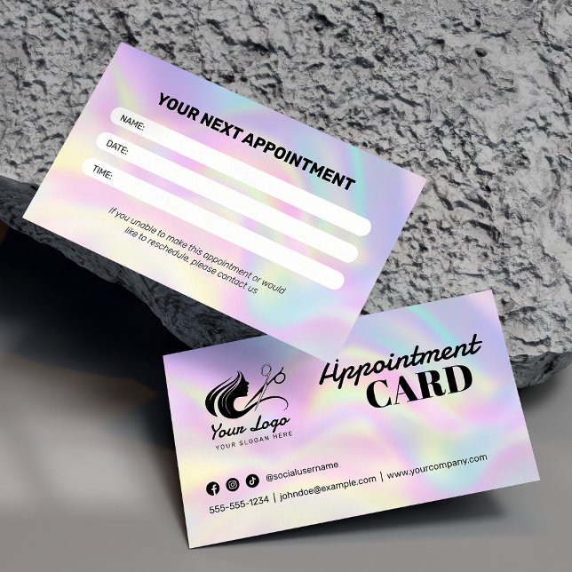 Modern Holographic Hair Salon Logo & Social Media Appointment Card (Creator Uploaded)