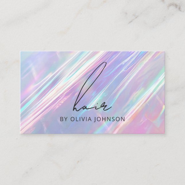 Modern Holographic Hair Stylist Business Card (Front)
