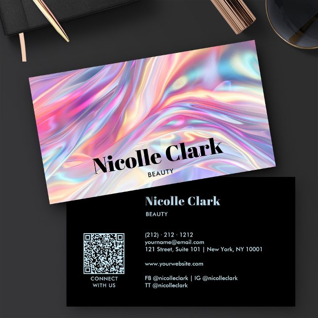 Modern Holographic Iridescent QR Code Business Card (Creator Uploaded)