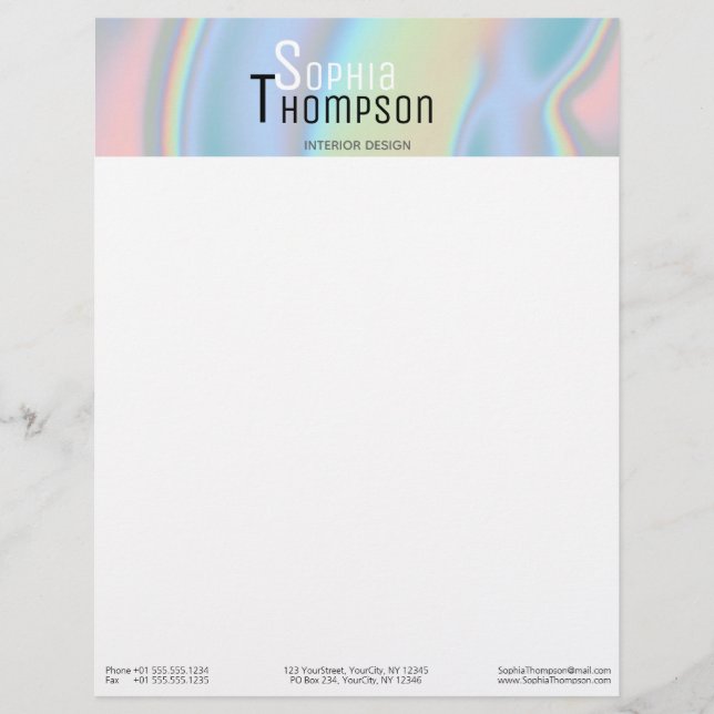 Modern Holographic Liquid Marble Custom Letterhead (Front)