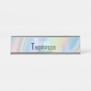 Modern Holographic Liquid Marble Desk Name Plate