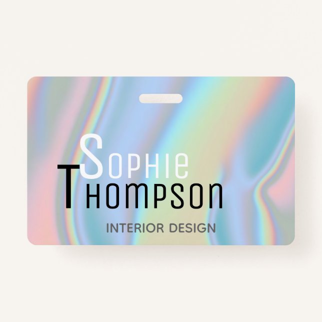 Modern Holographic Liquid Marble ID Badge (Front)