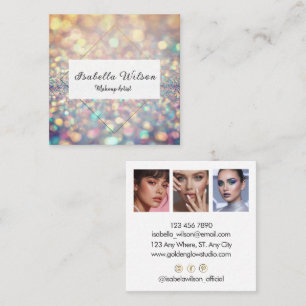 Modern Holographic Makeup Artist Glitter Square Business Card