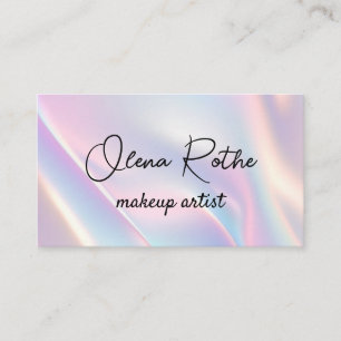 Modern holographic makeup artist pastel rainbow  business card