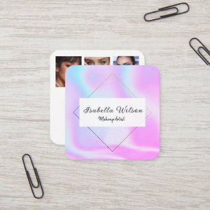 Modern Holographic Makeup Artist Pastel Square Business Card