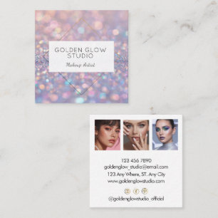 Modern Holographic Makeup Artist Rainbow Glitter Square Business Card