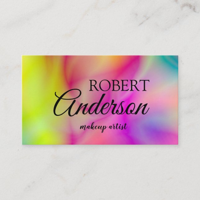 Modern holographic makeup artist unicorn rainbow business card (Front)