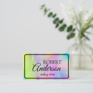 Modern holographic makeup artist unicorn rainbow business card