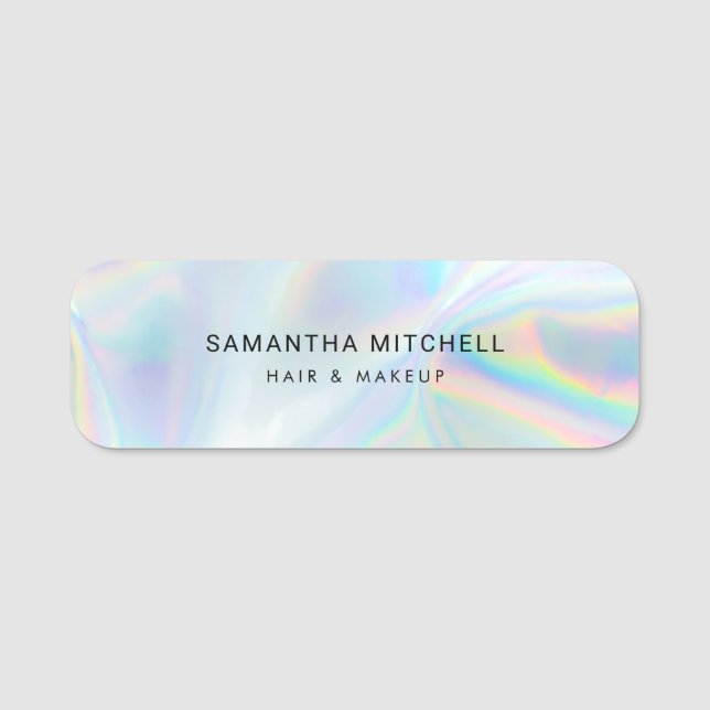 Modern Holographic Makeup Beautician Name Tag (Front)