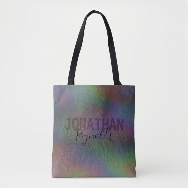 Modern Holographic Metal Name Monogram - Tote Bag (Front)